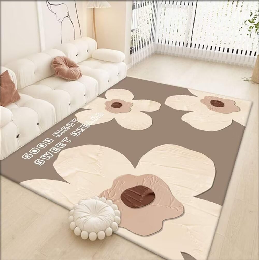 Tapis de salon kaki 200x300cm grand format lavable en machine pour une chambre