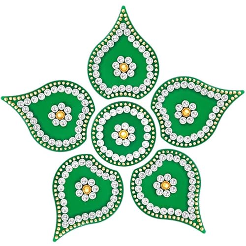Aheli Modak forma reorganizable Acrílico Rangoli para el hogar, eventos, tachonado con piedras de imitación piso belleza-6 piezas (verde) Cover