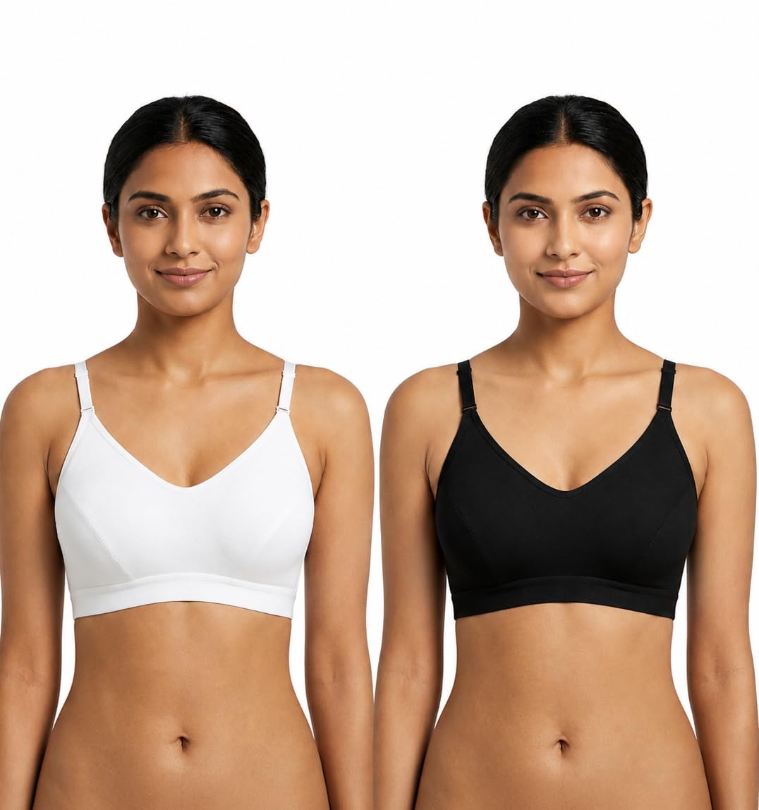 Women's Full Coverage Non Padded Sports Bra (Ruby) Combo Pack (in, Numeric, 32, B, 32, Regular, White and Black)-picture-52