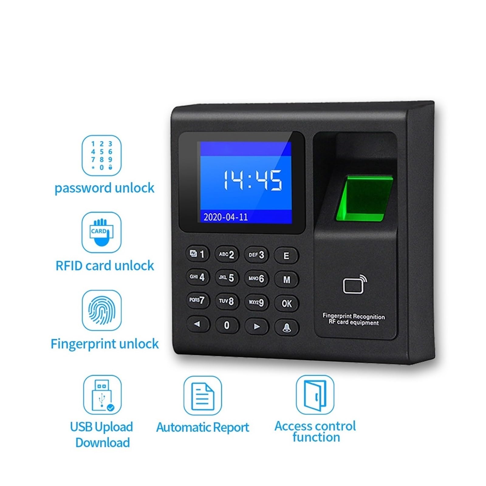 Orologio marcatempo, 1000 utenti scanner di impronte digitali biometrico RFID EM controllo accessi for ufficio fabbrica USB registratore presenze macchina