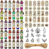 91 Pcs Halloween Potion Bottle Set, 30 Potion Bottles with Cork Stoppers, 30 Halloween Stickers, 30 Charms Pendants and 1 Piece String for Halloween Tiered Tray Decorations, Indoor Party Supplies