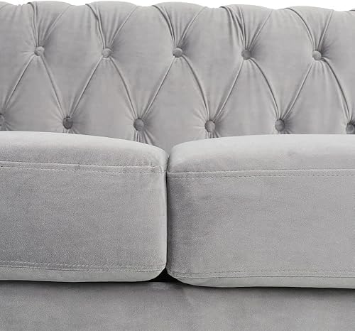 Miniatura 2 de ORRD Sofá Chesterfield, moderno sofá de terciopelo copetudo de 3 plazas con brazos de desplazamiento y cabeza de clavos para sala de estar,