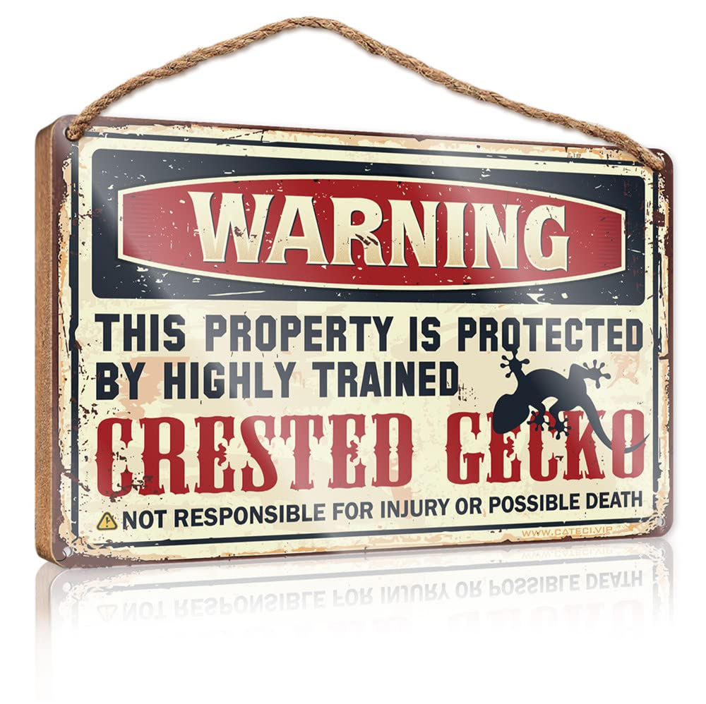 YYHLEH Large Home Sign Warning This Property Is Protected By A Highly Trained Crested Gecko Wooden Sign(15X28CM)