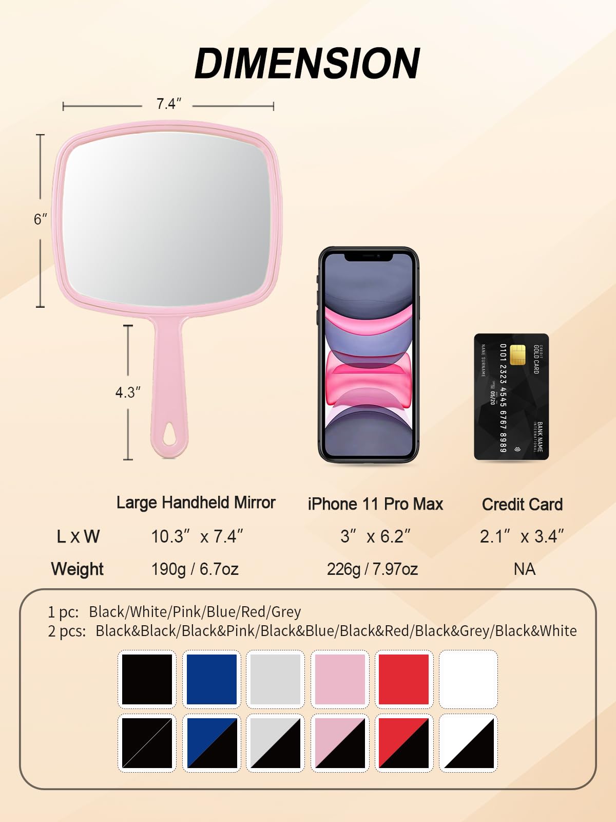 Pink Hand Mirror - Clear Reflection, Easy Hanging -2