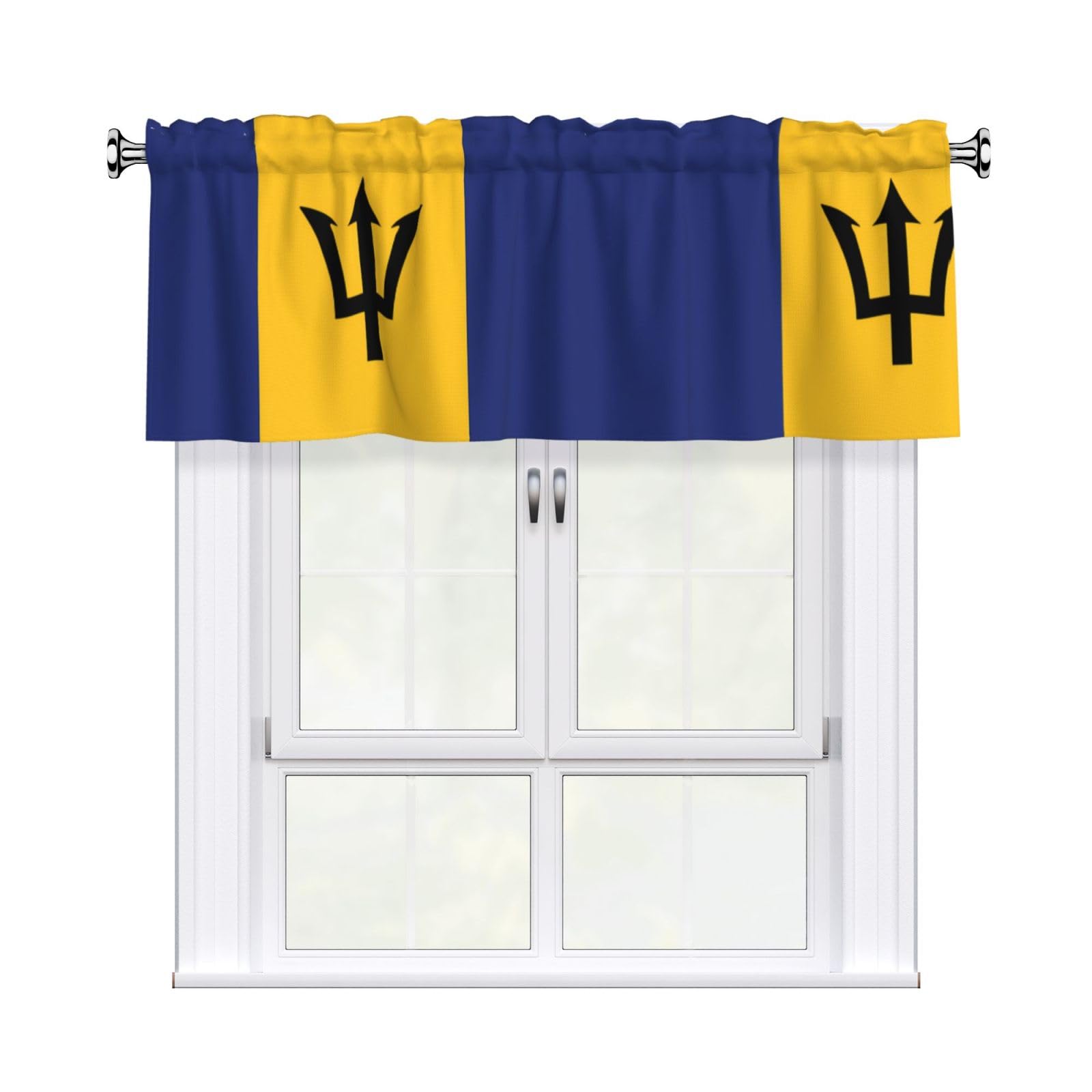 WHJDPP Flag of Barbados Prints Charming Kitchen Window Cover – 54x18 Inch Peach Skin Valance with Decorative Print