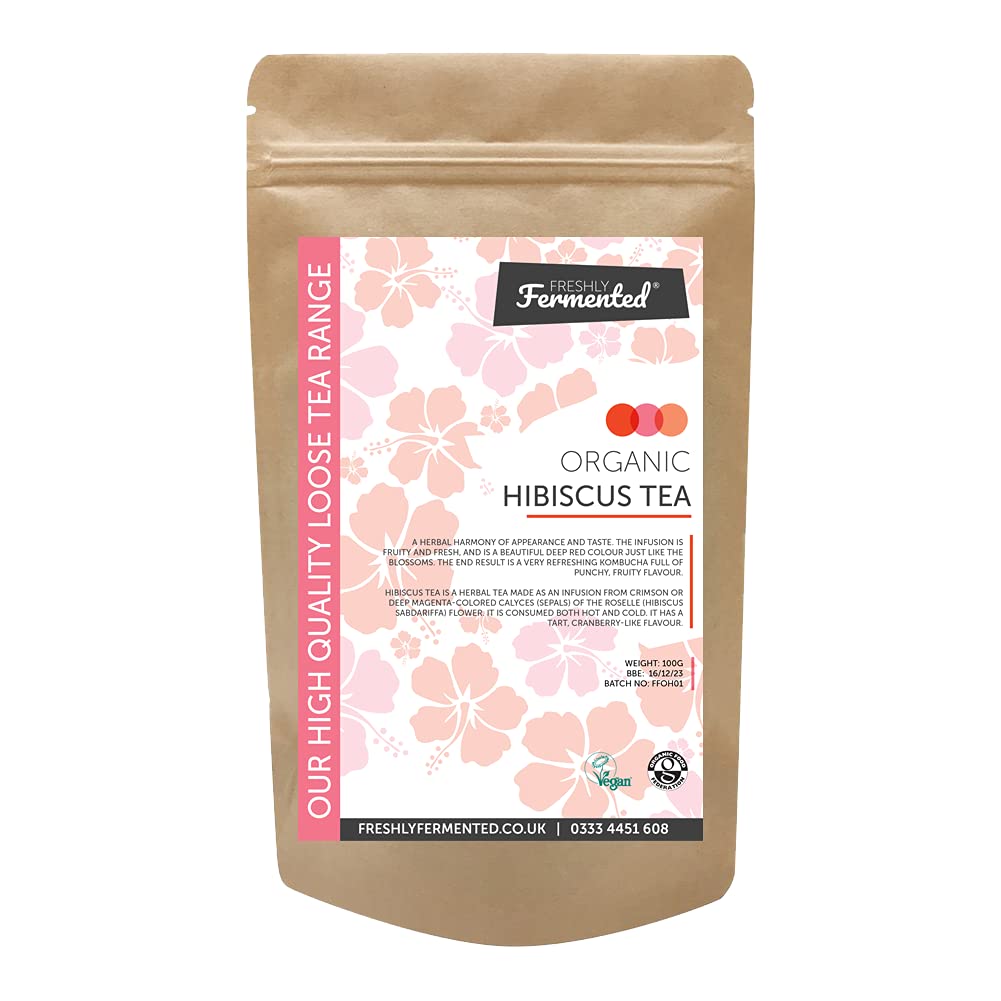 Freshly FermentedOrganic Certified Hibiscus Loose-Leaf Tea - Perfect Tea for Making Kombucha, 100g