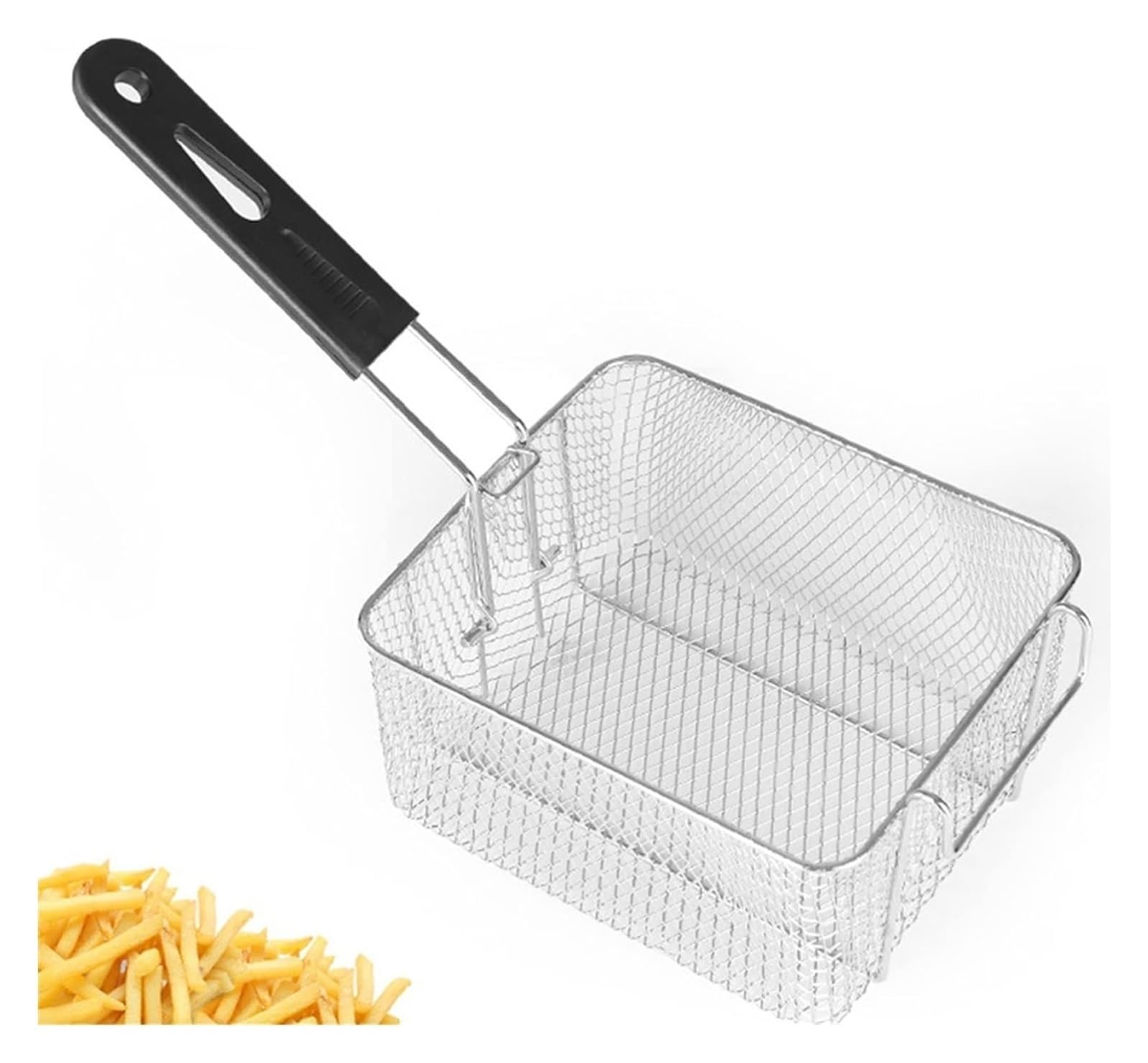 Frittierkorb, Siebkorb aus Edelstahl, langlebiger Frittierkorb for die Küche zu Hause mit Griff, geeignet for gebratenes Hühnchen, Pommes Frites, frittierte Speisen