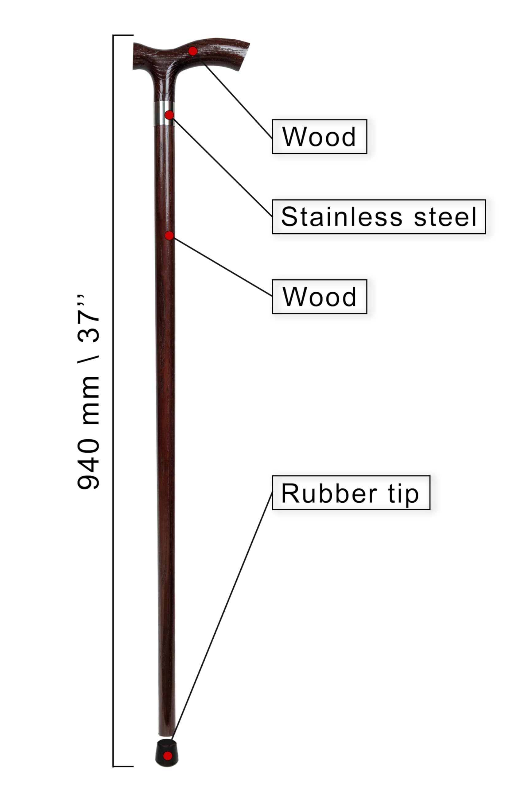 Dr. Watson Classic Fritz Walking Stick – Handcrafted Ash Wood Cane with Polished Stainless Steel Collar