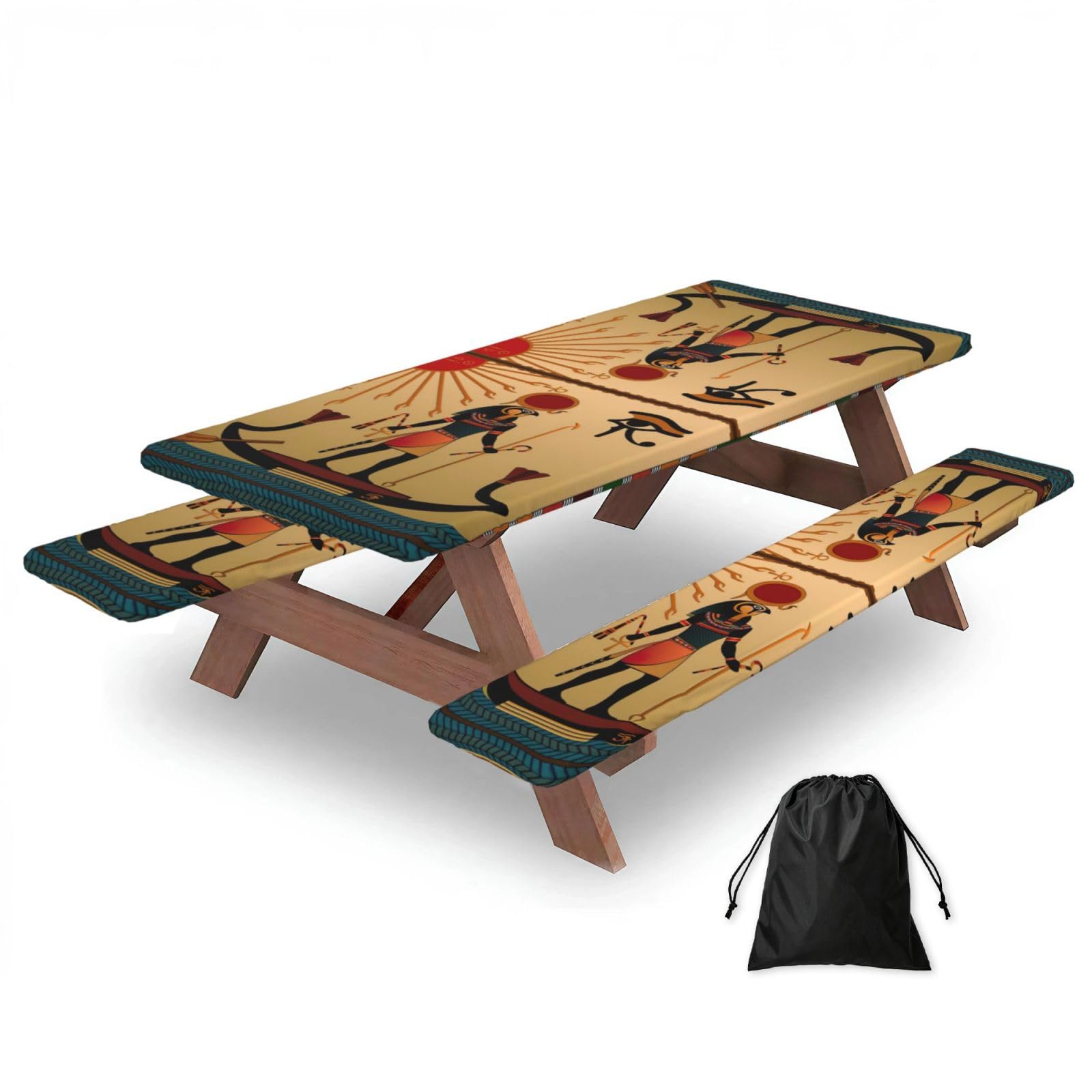 Sun Old Egyptian Timeless Grace Print 3 Pack Wipeable Picnic Bench Cover And Table Cover Lightweight Table Cloth For Camping Outdoor