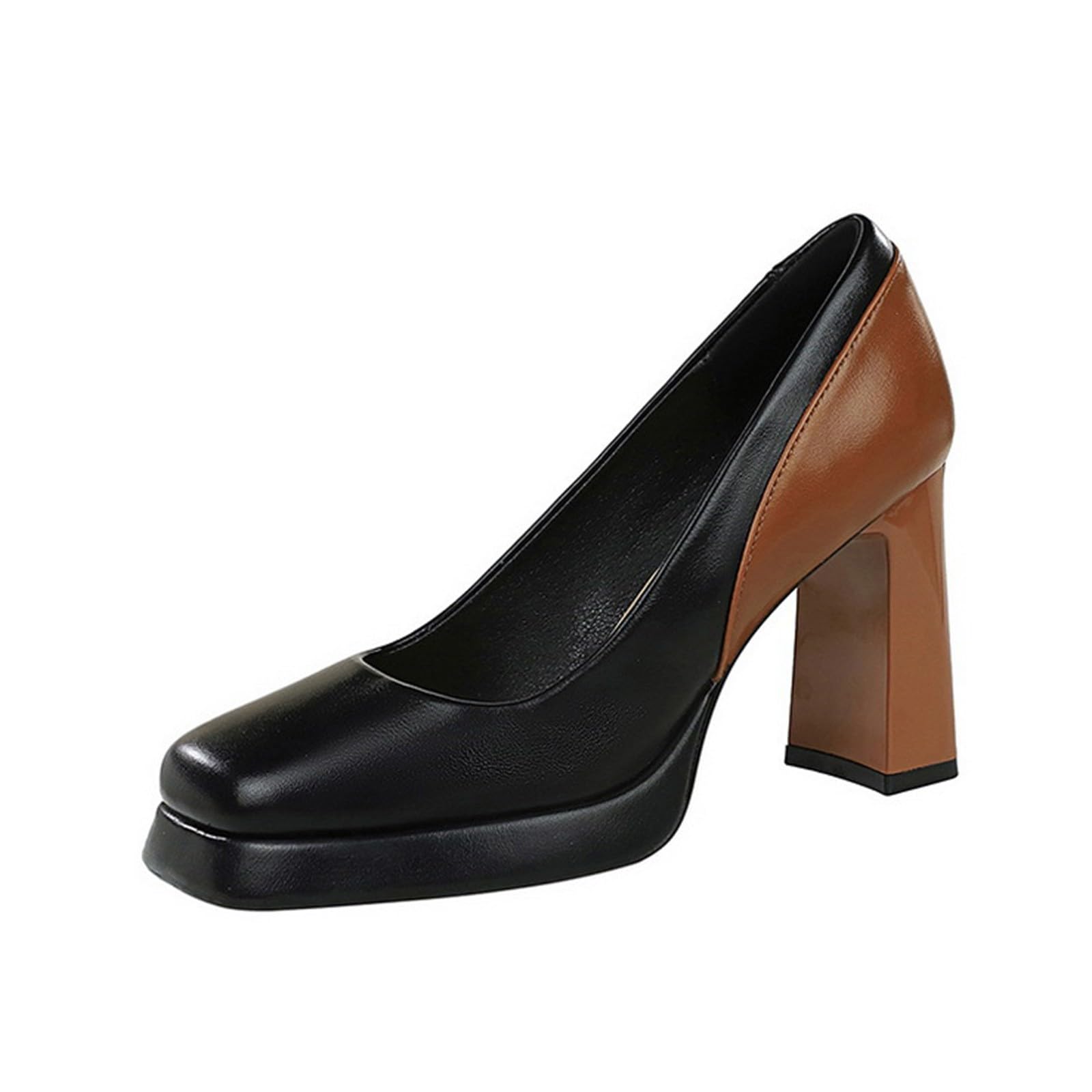 Zapatos de tacón para mujer elegantes con tacón de bloque con plataforma de piel
