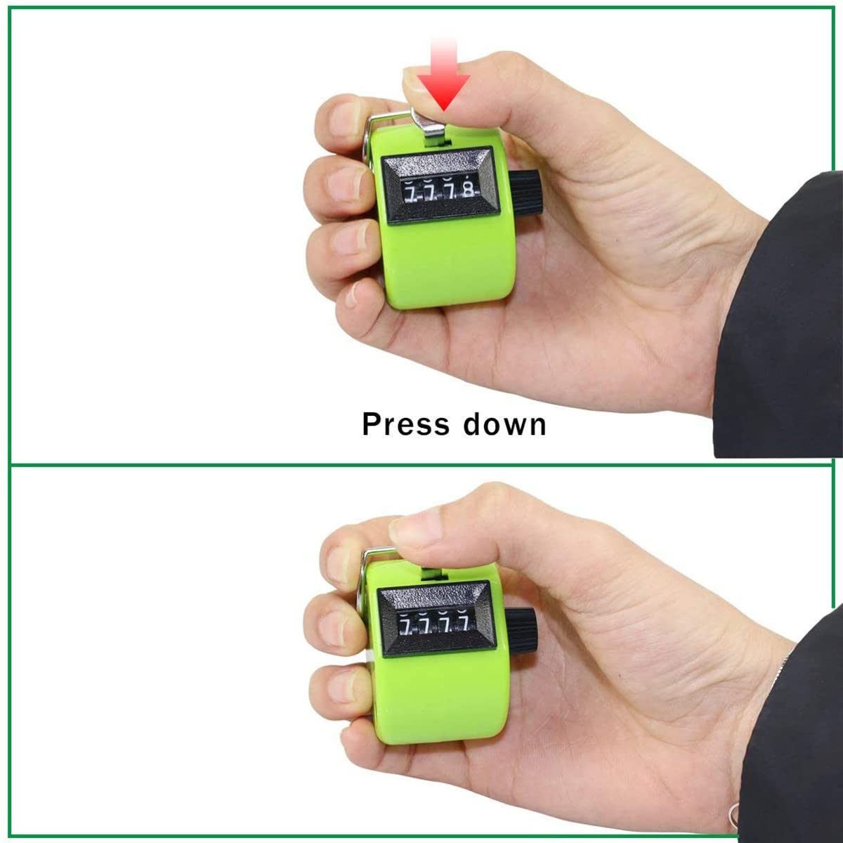 3 pièces Podomètre à clic Manuel, compteurs manuels, Compteur de quantité mécanique en Plastique sans Fonctionnement sur Batterie, pour entraîneur Sportif (Vert + Rose + Bleu)