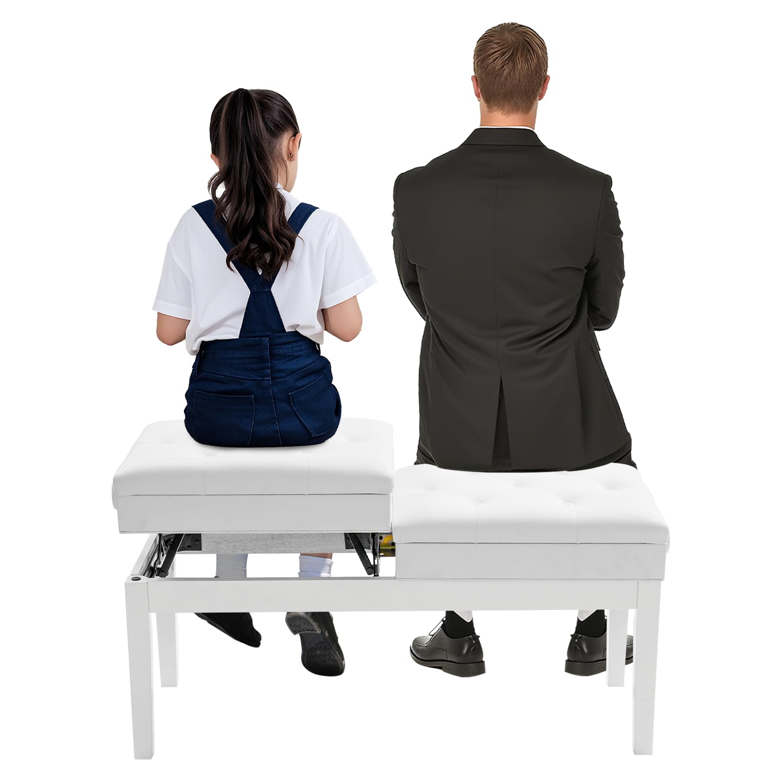 Banco de piano blanco de dos plazas, ajustable dúo para 2 personas, capacidad de carga de 200 kg, asiento de piano con espacio de almacenamiento para casas, escuelas, conciertos, estudios de