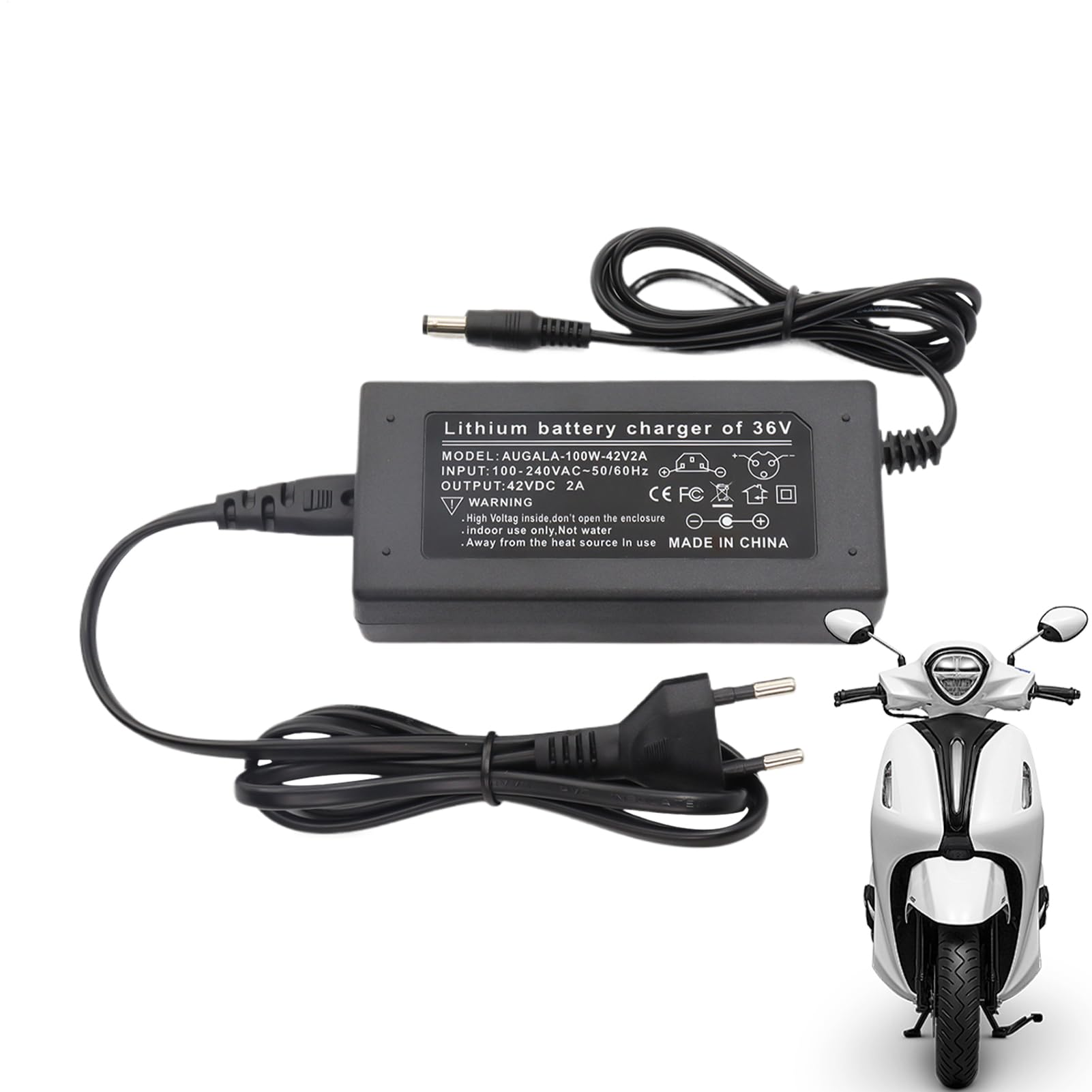 Xijobido Cargador para Bicicleta Eléctrica,Cargador de Batería 42V2A de Carga Rápida - Equipo de Carga Diaria para Vehículos como Bicicletas Eléctricas Patinetes y Monopatines