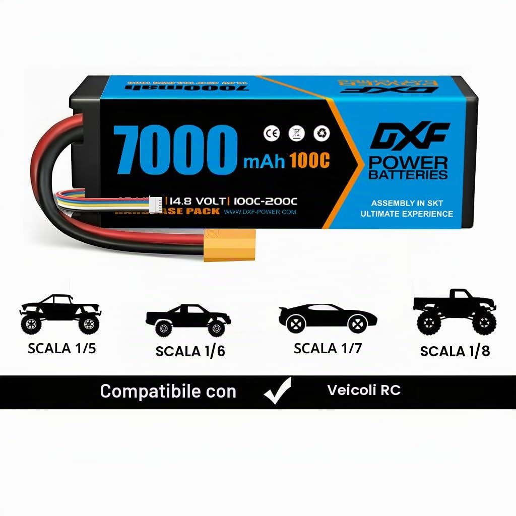 DXF 4S Lipo Batteria 14.8V 100C 7000mAh con Spina XT90 Batteria RC per Auto Camion Serbatoio RC Buggy Truggy Racing Hobby (2 pezzi)