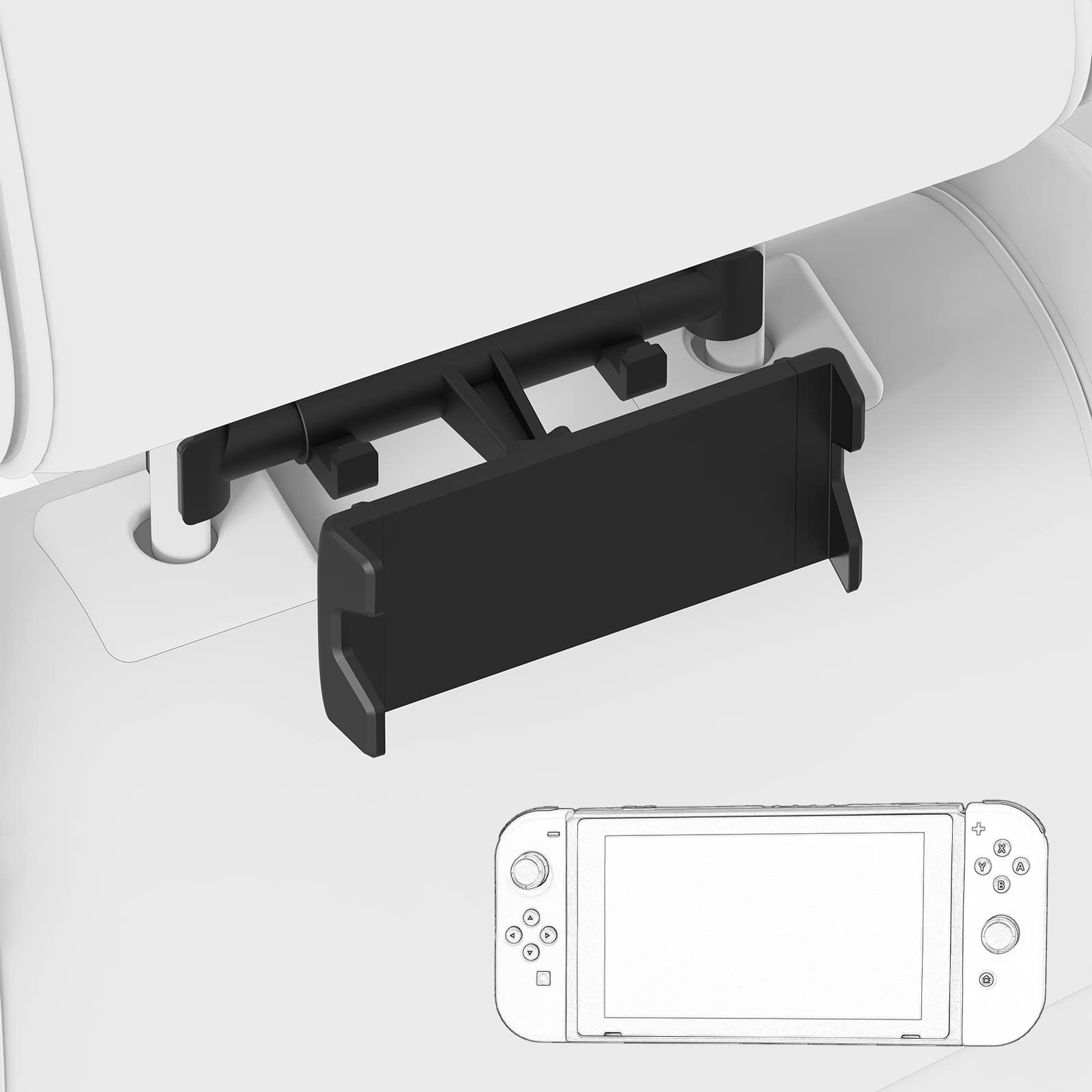 GEEKRIA Kopfstützenhalter fürs Auto, Halterung für Gaming-Zubehör, kompatibel mit Nintendo Switch/OLED/Lite, Smartphone oder Anderen 5,5–10,5" Geräten, 180° drehbar, einstellbar (Schwarz)