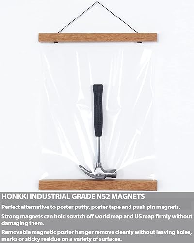 Miniatura 2 de Colgador magnético, marco de pósteres, teca natural, para fotos, imágenes, impresiones, mapas, pergaminos y obras de arte en lienzo. 24 x 36, 24 x