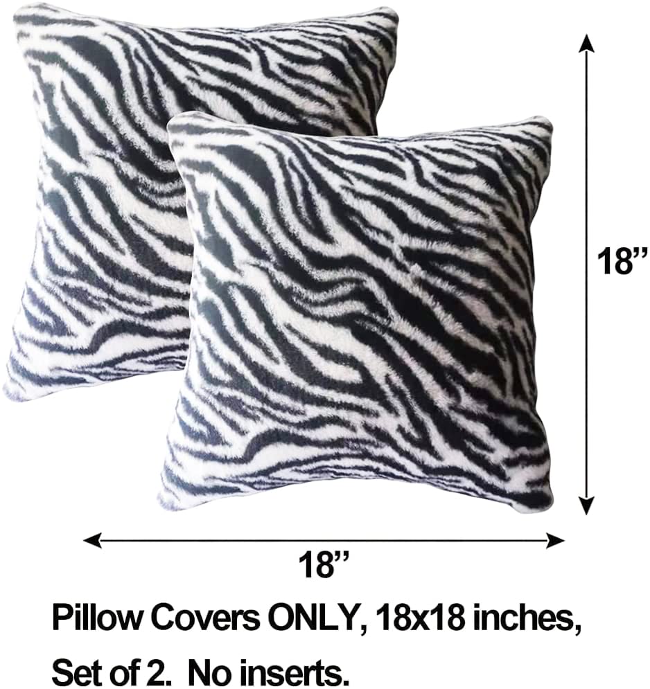 Image of Black White Square Pillow Cover Soft Fluffy Fuzzy Faux Fur Zebra Stripe Throw Pillows Modern Decorative Accent Cushion Covers Pillowcase for Couch Sofa Living Room Bedroom, 18x18