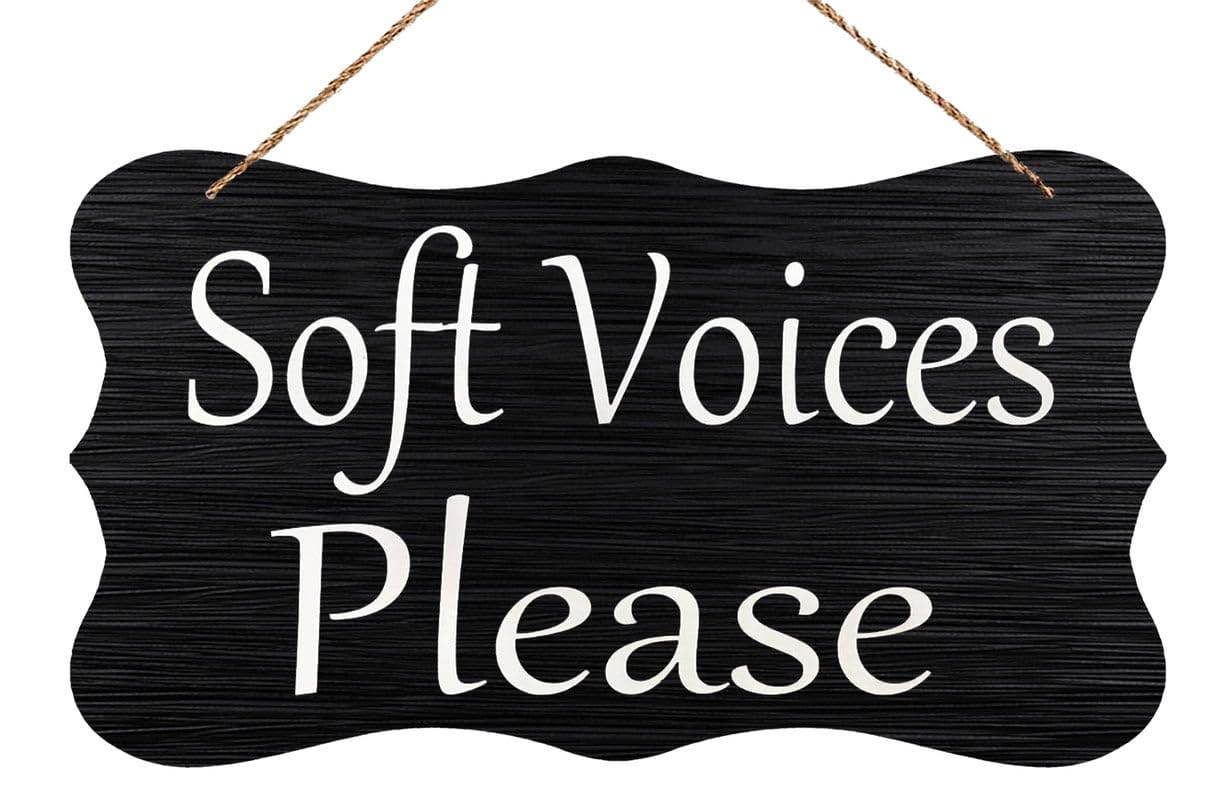 Wood Decor Sign Soft Voices Please Shhh Quiet Please - Wooden Door Hanging Decoration | Home Decor Accent | 6X12 Inch