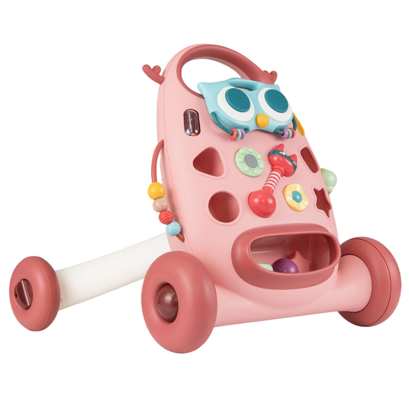 COSTWAY Baby Walker, Push Along Walkers with Activity Centre, Music, Light, 2 Speeds Wheels, Interactive First Steps Learning Walking Toy for 10-36 Months Old (Pink, 57 x 42 x 46cm)