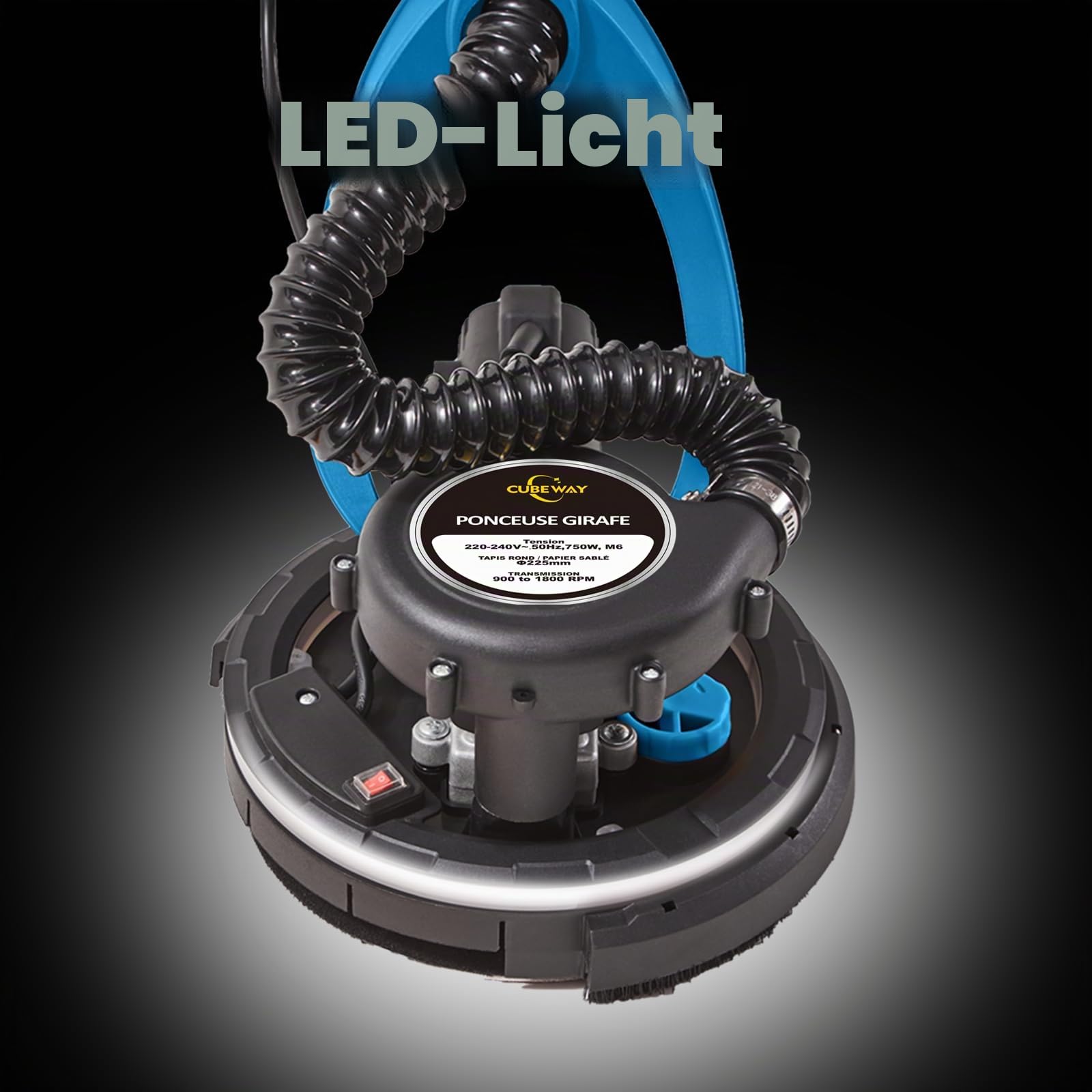 Giraffenschleifer, 750 W, professionell, mit automatischem Vakuumsystem und LED-Licht, Wand- und Teleskop-Deckenschleifer, Durchmesser 215 mm, 7 Geschwindigkeitsstufen, 900-1800 U/min (blau)