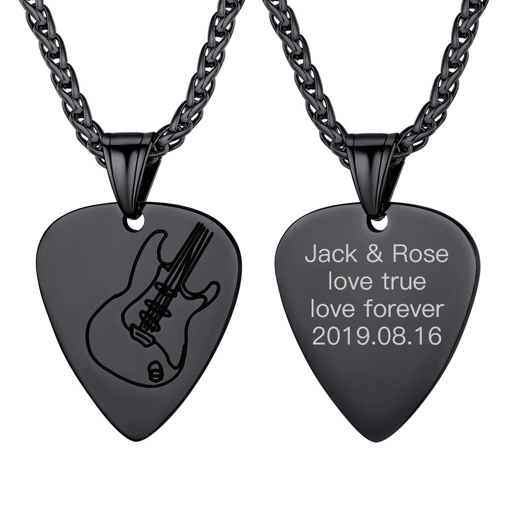 Suplight Collar Guitarra Acero Inoxidable de Mujeres, Púas de Guitarra para Amantes de Músicos, Joyería Deliciosa con Nombres Grabados Personalizados