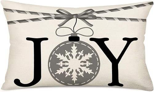 Grey Joy - Funda de almohada de Navidad de 12 x 20 pulgadas con copos de nieve, fundas de almohada decorativas para fiestas de invierno, vacaciones,