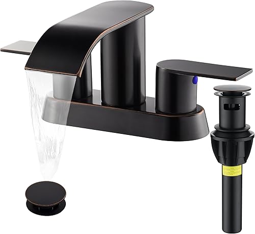 Miniatura 9 de Fransiton Grifo de lavabo de baño de cascada de níquel cepillado de 4 pulgadas y 2 manijas con montaje de drenaje desplegable