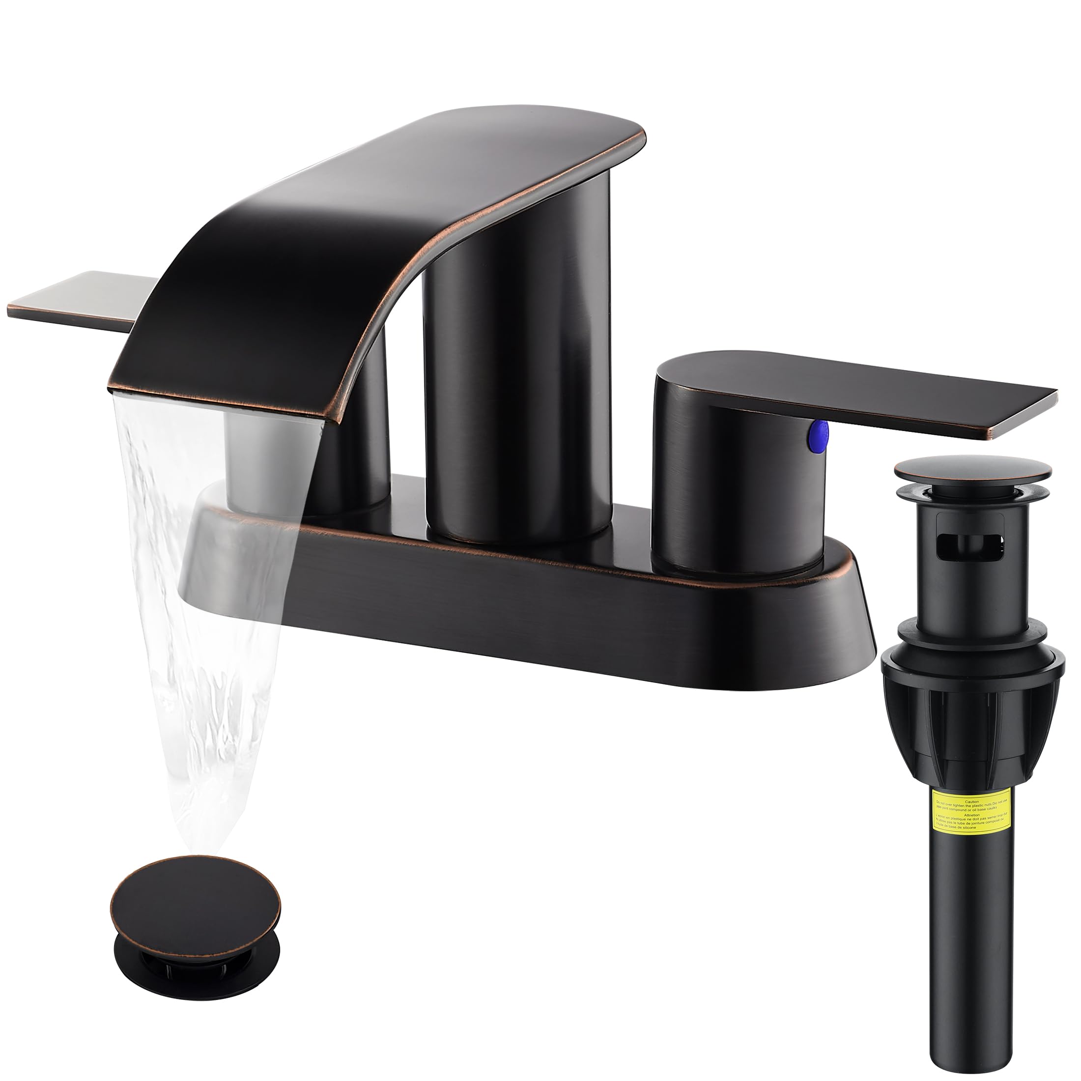 Topshower LED Black Waterfall Bathroom Faucet – 3-Hole Wide-Spread Deck Mount With Matte Finish & Lever Handles