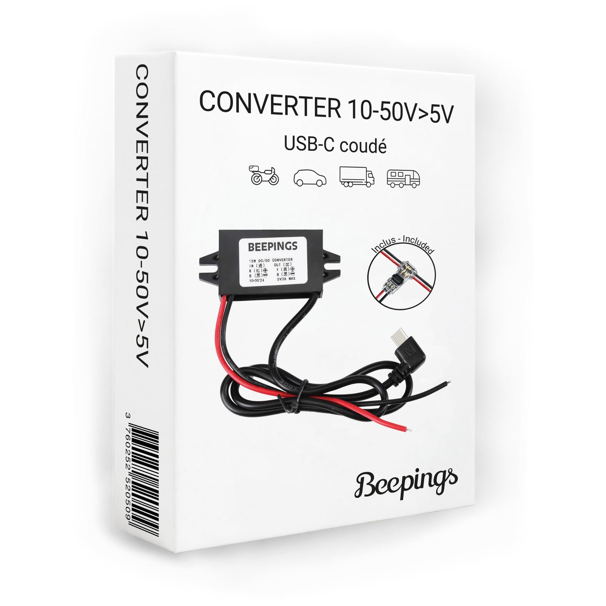 Tracker GPS ZEN L + Convertisseur - Non Brouillable - 1 An Abonnement Offert - Autonomie Illimitée - Géolocalisation Europe - Voiture Moto Scooter Camping-Car - Antivol - Étanche - Sans SIM