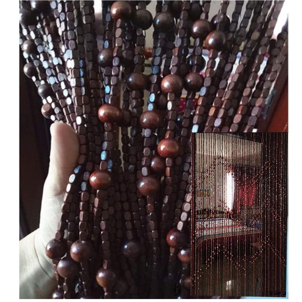 Kjhyypp Natural Wood Bamboo Beaded Curtains Door String Bead Curtain For Doorways,Room Divider Beads,52 Strands Boho Bohemian Closet Curtains Room Dividers Beads Bedroom, Small