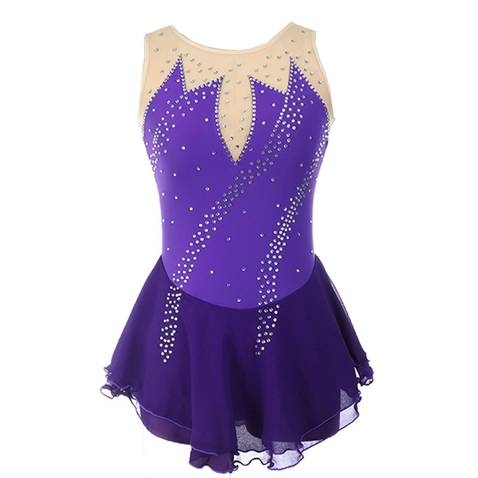 Maillot Patinaje Artístico Niña Vestido Brillante De Danza Ballet Maillot con Falda De Gimnasia Ritmica Disfraz Bailarina Niña,Púrpura,3XL