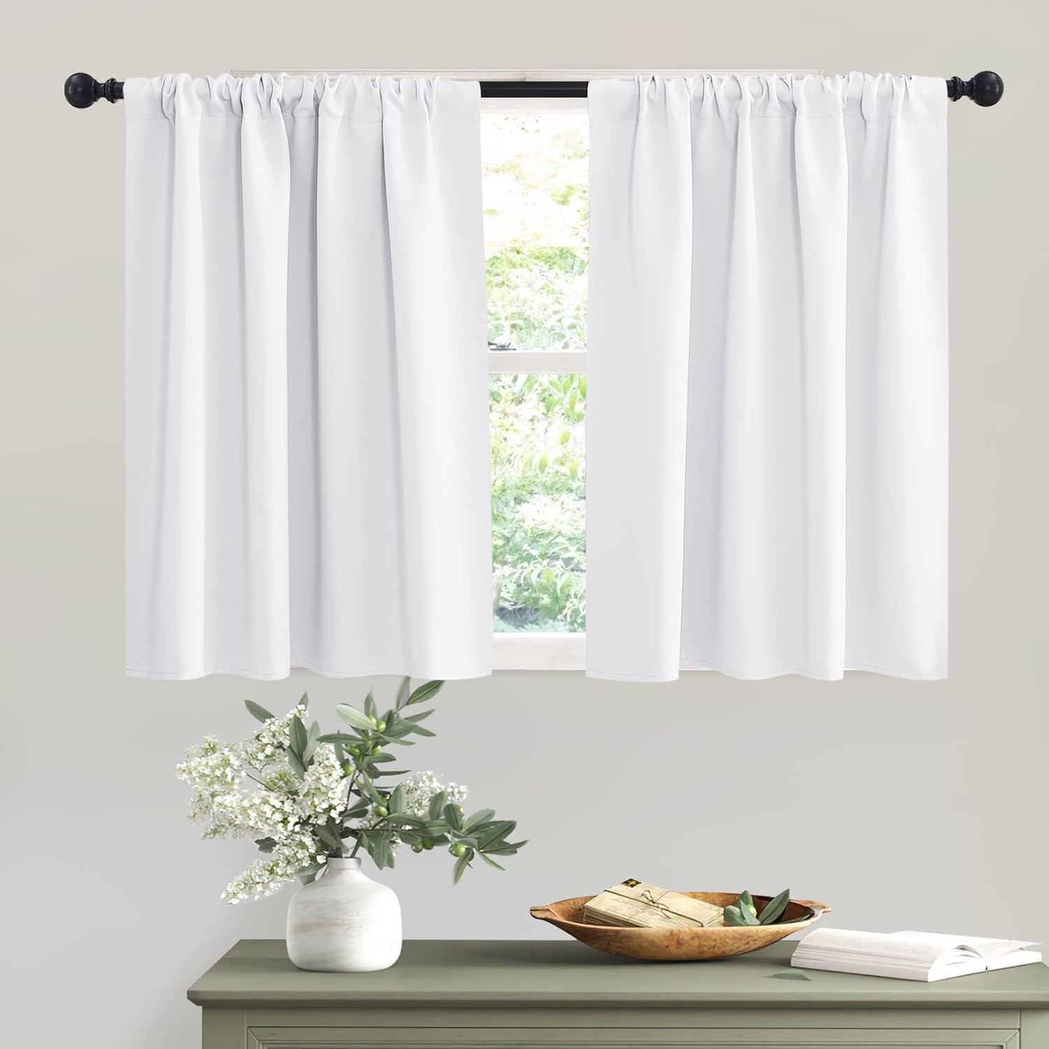 RYB HOME Room Darkening Curtains for Small Window Lower Portion Decor Energy Saving Drapes for Kitchen Bedroom Bathroom Downstairs Window RV Curtains, 42 x 36, Pure White, 2 Panels Pure White 42 x 36 in