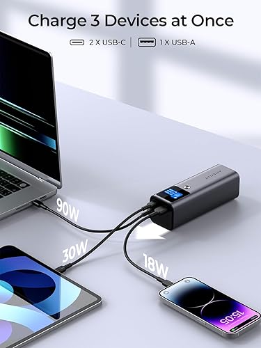 Miniatura 5 de Cargador portátil de 140 W, 27600 mAh USB C 3 puertos portátil Power Bank PD 3.1 de carga rápida con pantalla digital para iPhone 1615141312 Series,