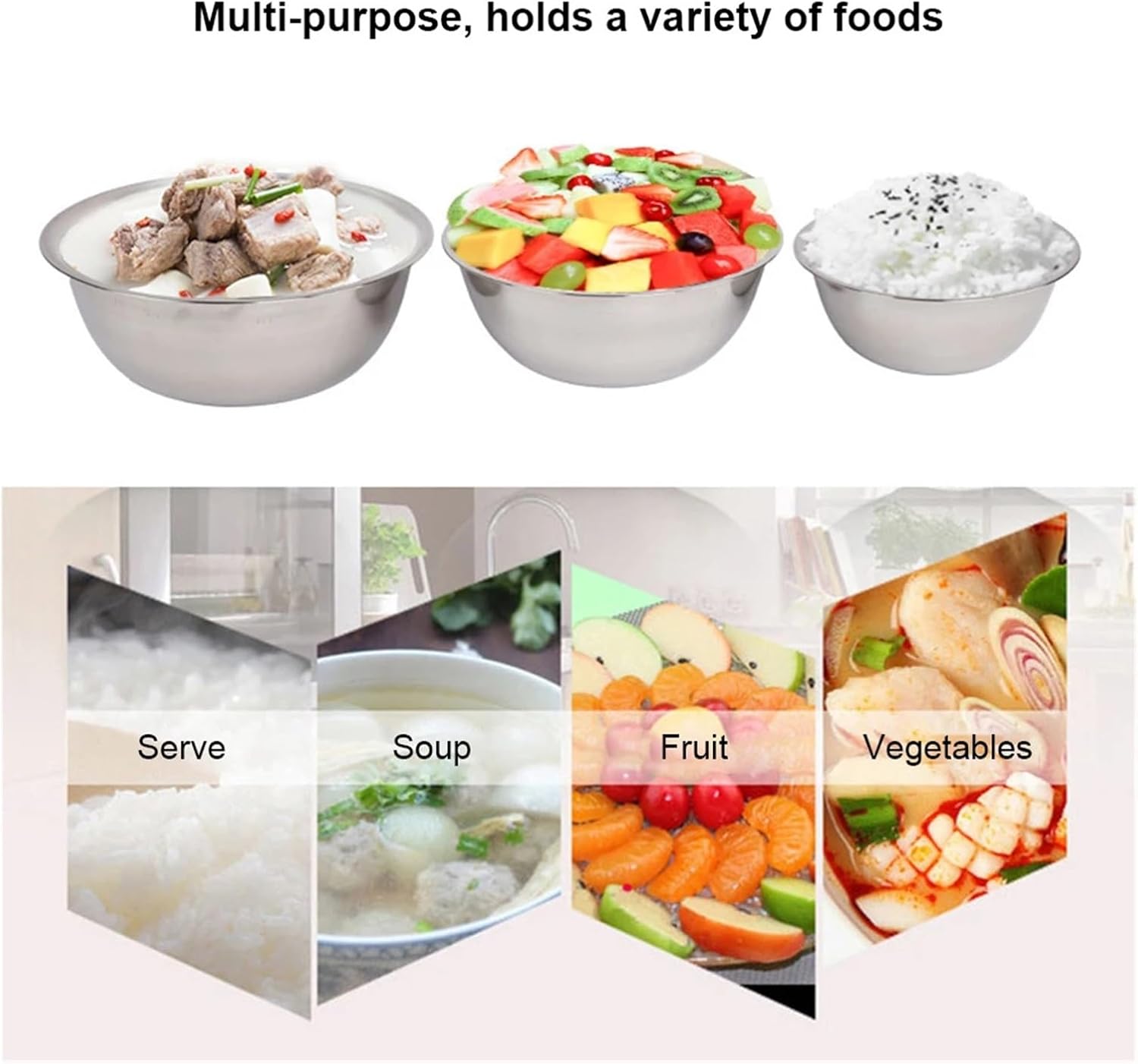 3Pcs Bowl Set 900ml+1600ml+2050ml Stainless Steel Mixing Serving for Kitchen/Baking/Prepping/Cooking