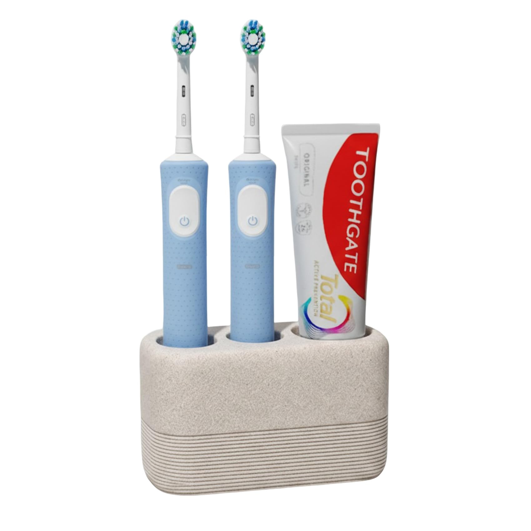 Blissilk Electric Toothbrush Holder Freestanding, Durable Resin Organizer with 3 Slots and Drainage for Bathroom Countertop, Vanity, and Sink - Beige