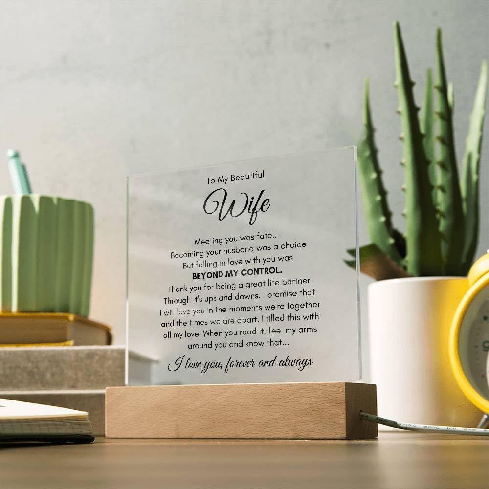 To My Beautiful Wife Birthday Gifts From Husband | Soulmate Acrylic Plaque Gift with Heartfelt Message Card & Gift Box | Anniversary, Birthday, Christmas Gift for Girlfriend, Fiancée, or Future Wife