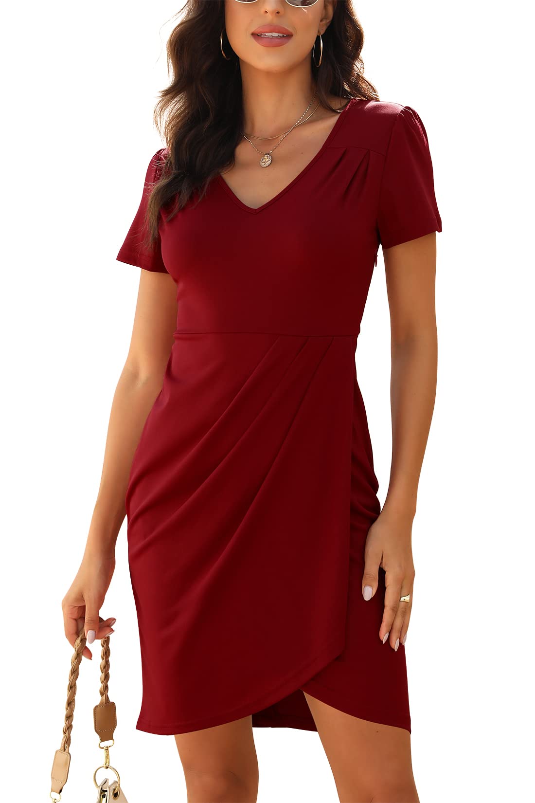 NAVINS Women's V Neck Bodycon Split Wrap Ruched Cocktail Party Elegant