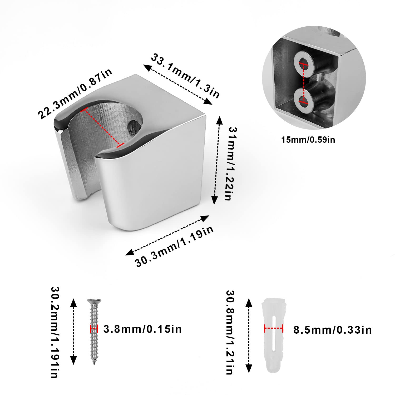 Lega di Zinco Supporto Doccetta, GEBAUM Argento Doccia Supporto Staffa, Staffa Supporto Doccia con Viti, Piccolo e Facile da Installare, Dimensioni articolo LxPxA: 3,5 x 3,3 x 3,1 cm