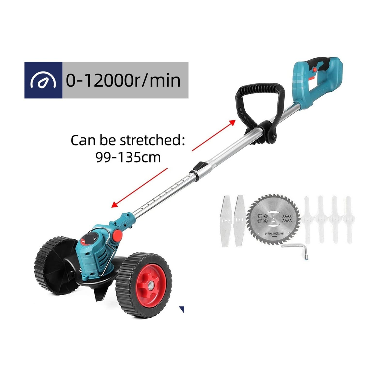 BODORME String Trimmer and Edger 21V Electric Lawn Trimmer Cordless Lawn Mower Adjustable Length Cutter Garden Tools (Not Bilateral Wheels) Product Image 2
