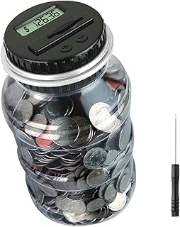 Coin Piggy Bank Saving Jar, Winnsty Digital Coin Counter with LCD Display Large Capacity Money Saving Box for All US Coins (Silver)