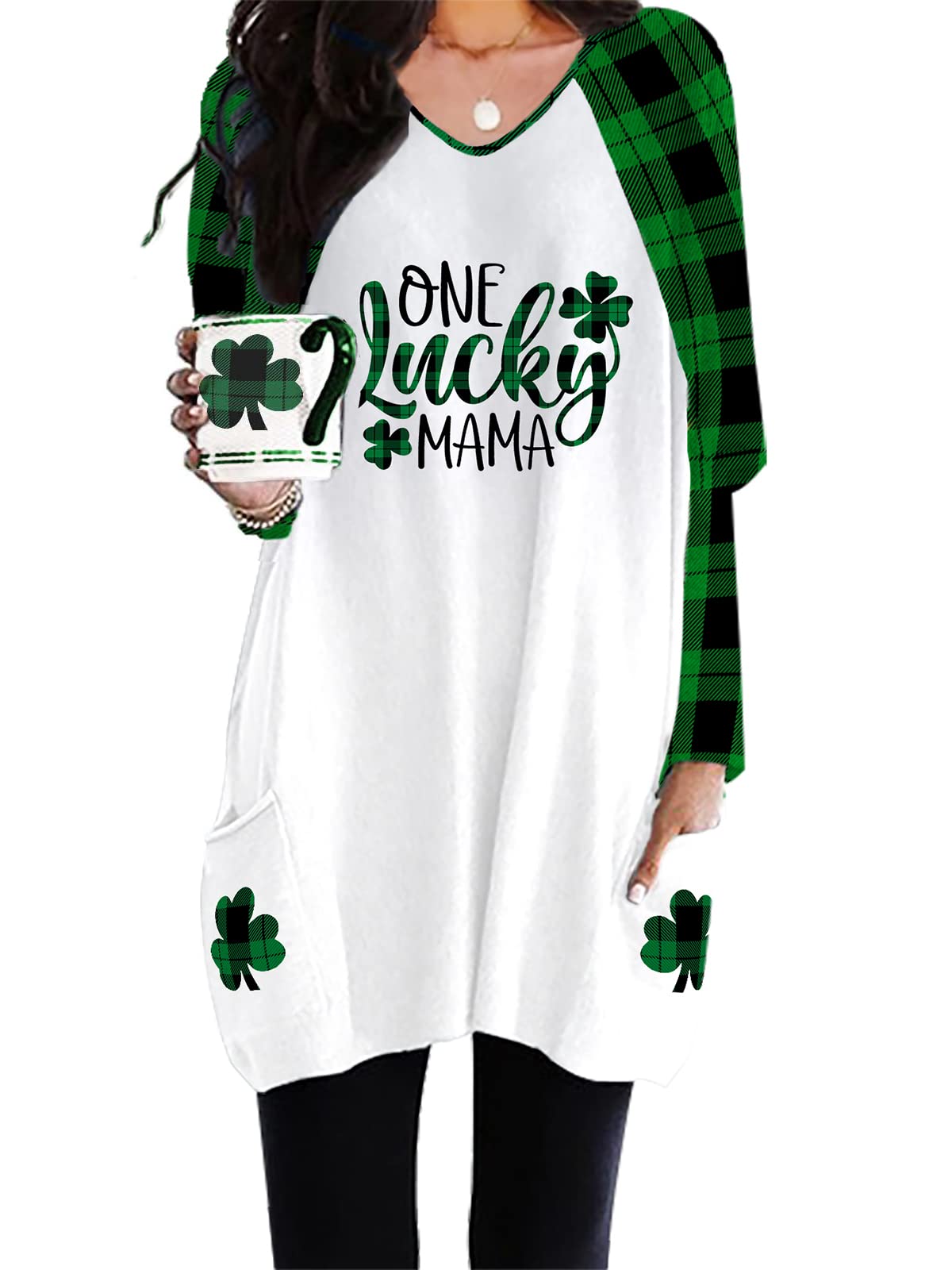 FancystersWomens Oversized Looose Casual Shirt Dress, V-Neck Long Sleeve Shirt with Pockets for Women