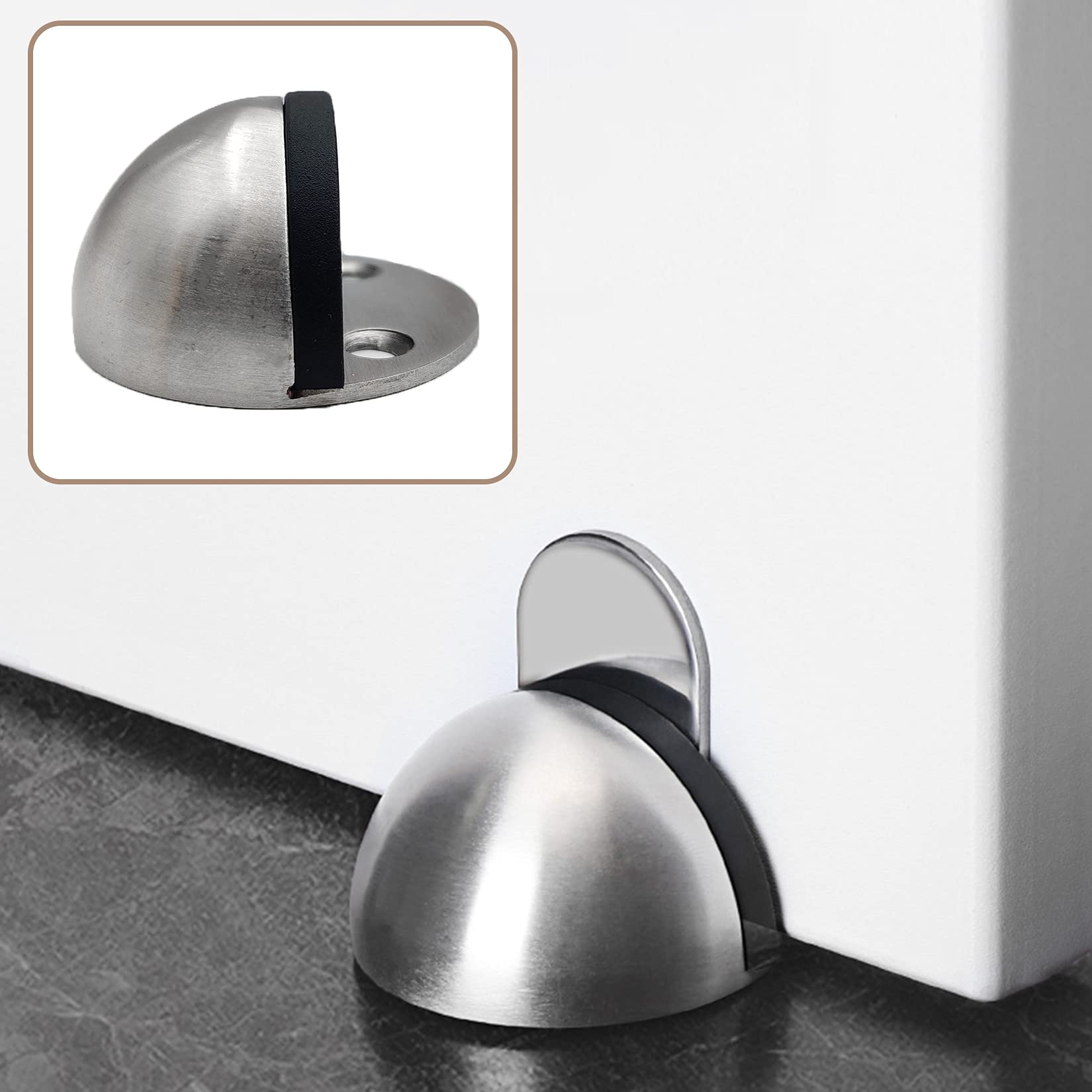 Fermaporta A Pavimento - 6 Pezzi Acciaio Inox Con Paraurti Gomma