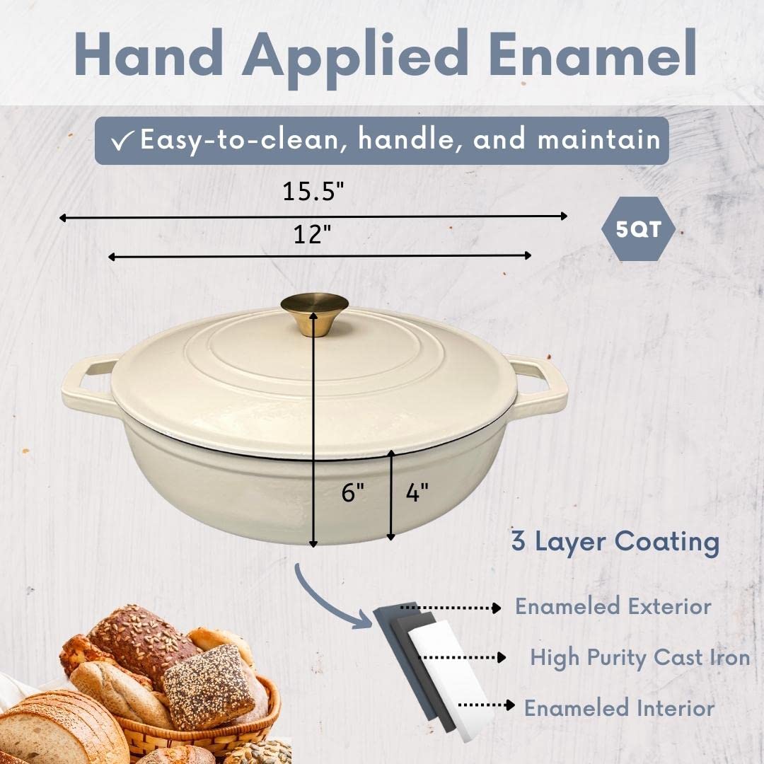 Ghisa - Smalto Olandese Forno Crema poco profonda-5QT (30 cm)