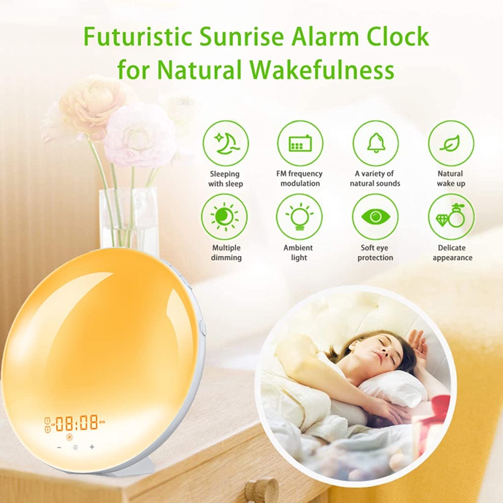 Luce Sveglia Digitale, Sleep Trainer, con 7 Colori Che Cambiano, FM Radio, Touch Control, Funzione Snooze, Sveglia All'alba, per la Camera da Letto delle Ragazze dei Ragazzi