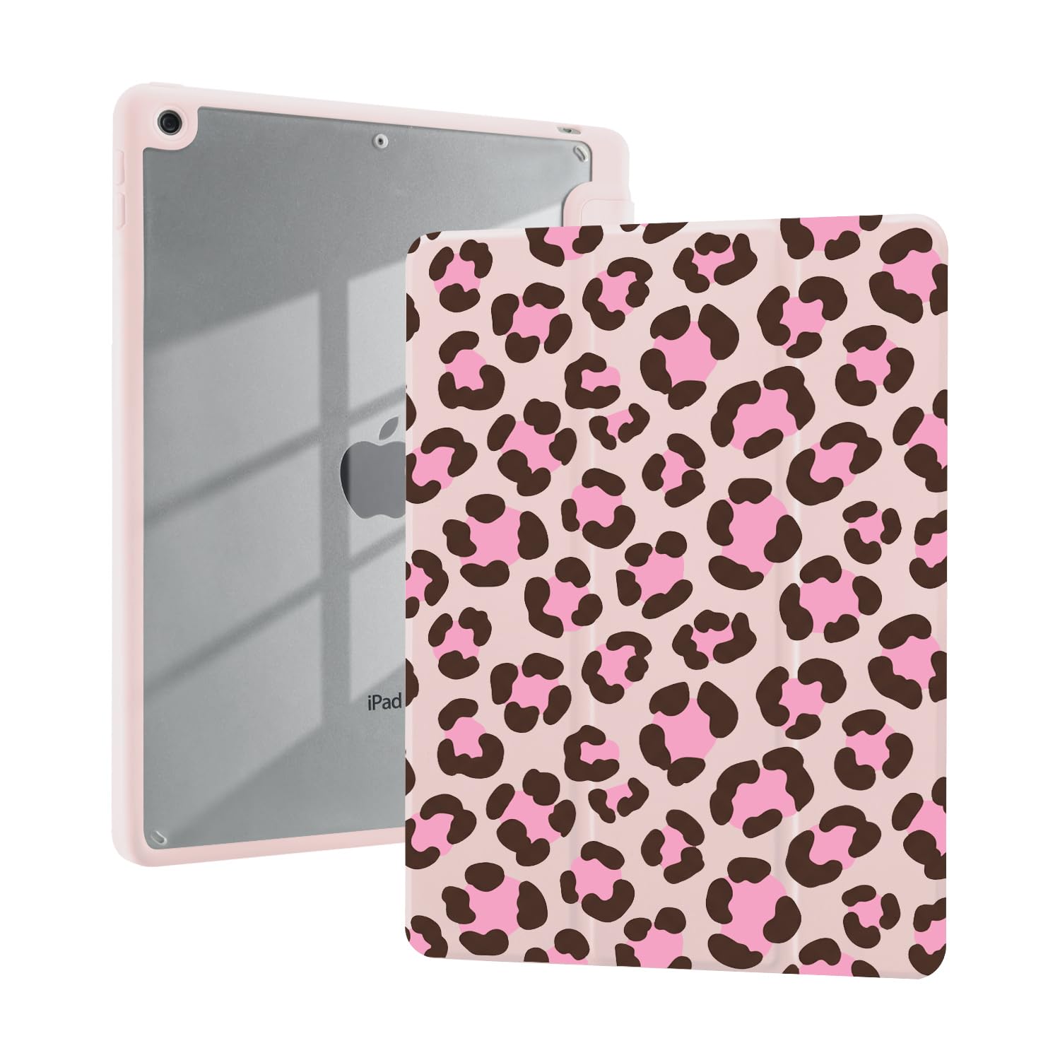 Cute Pink Leopard Print Case for iPad (A16) 11th Generation 2025 11 Inch/iPad 10th Generation 2022 10.9 Inch Aesthetic Animal Design Trifold Stand Blue Leather Cover Clear Back