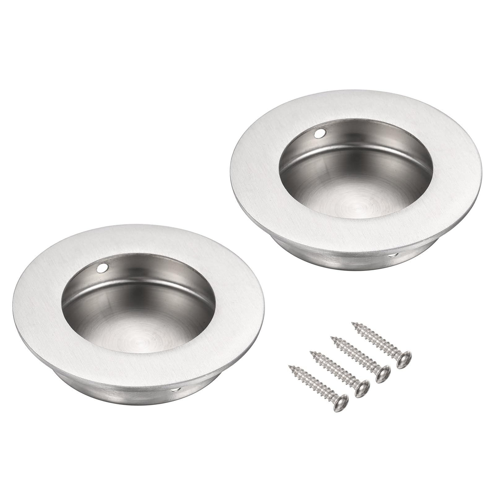 sourcing map 2pcs Recessed Handle Stainless Steel 52mm/2.05" Round Sliding Door Pulls with Screws, Round Embedded Design Finger Pulls Handles for Sliding Barn Bypass Doors Wardrobe Drawer