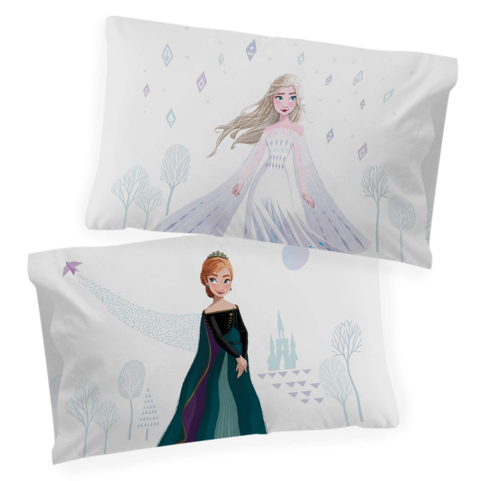 Jay franco Disney Frozen Spirit of Adventure Glow in The Dark 2 Pack Reversible Pillowcases Features Elsa & Anna - Double-Sided Kids Super Soft Bedding (Official Disney Product)