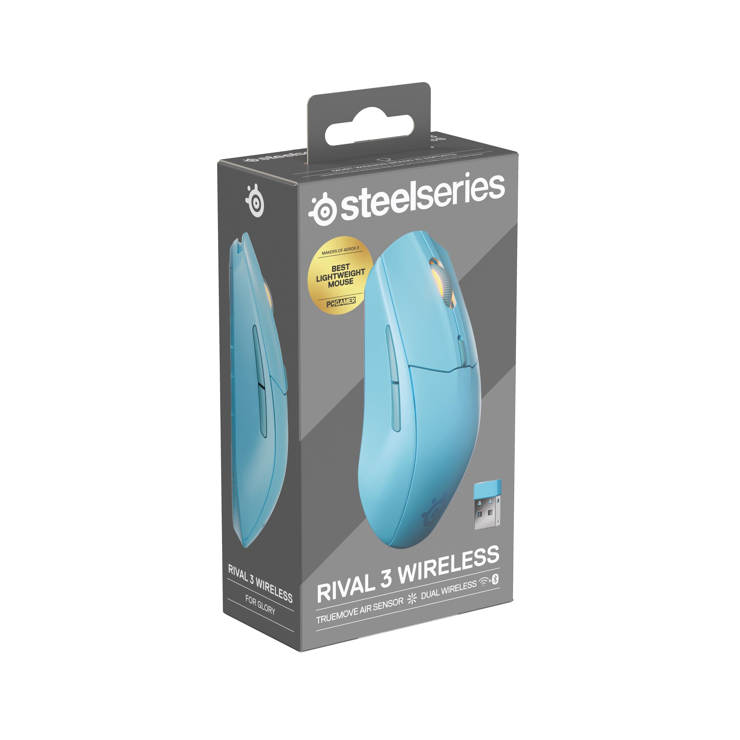 SteelSeries mysz do gier Rival 3 Wireless Gen 2 – 2,4 GHz i Bluetooth – Sensor optyczny TrueMove Air 18 000 DPI – Wytrzymała do 60 milionów kliknięć – Niska waga – Ślizgacze 100% PTFE - Aqua