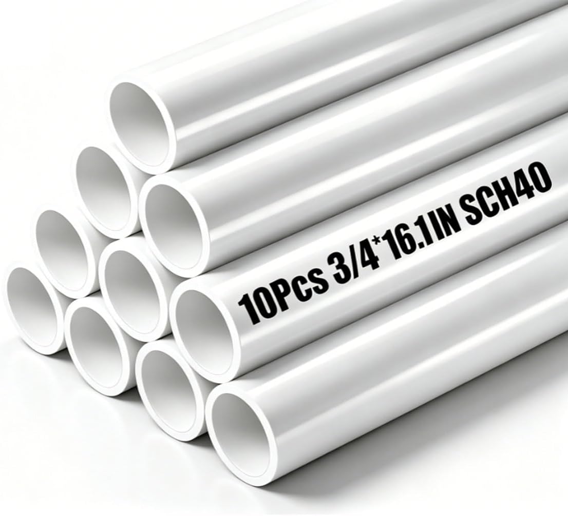 10 Pack 1/2 Inch PVC Pipe, 16.1" Long (Approx. 410 mm), White, Schedule 40 Industrial Grade, Suitable for Greenhouse, Garden, Workshop, Farm, Furniture, and Home DIY Projects