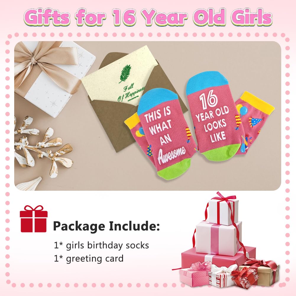SwirlColor Regalos de cumpleaños de 16 años para las niñas, calcetines cómodos de cumpleaños de las rosados calcetines antideslizantes niña para las hijas de la niña de 16 años